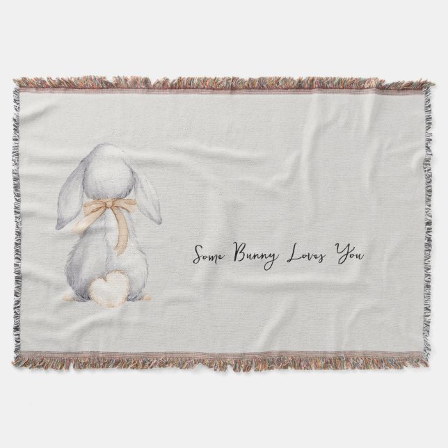 Grey Some Bunny Loves You Throw Blanket (Front)