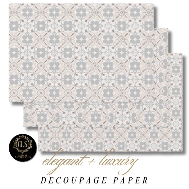 Grey Spanish Tile Pattern Wrapping Paper Sheet (Decoupage Paper - Gray Spanish Tile Pattern)