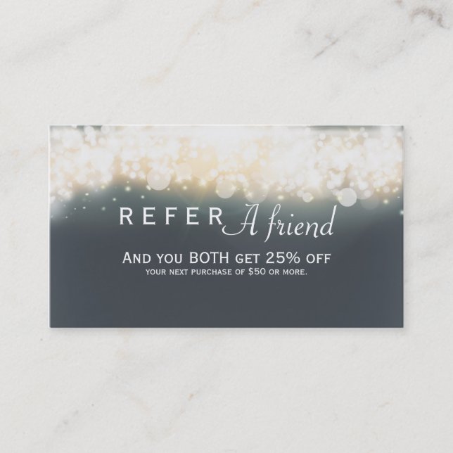 Grey Sparkle Light Blast Glam Referral Client Card (Front)