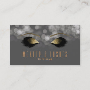 Grey Sparkle Lights Makeup Eyelashes Beauty Spa Business Card
