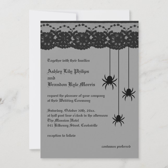 Grey Spiders and Lace Wedding Invitation (Front)