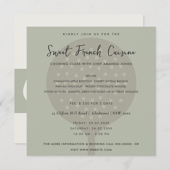 GREY SPOON FORK COOKING CLASS INVITE TEMPLATE (Front/Back)