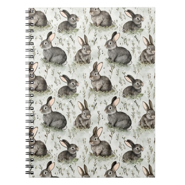 Grey Spring Rabbits Notebook (Front)