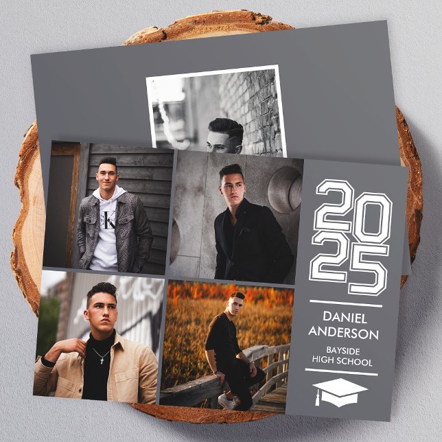 Grey Square Photo Modern Varsity Grad Announcement (Creator Uploaded)