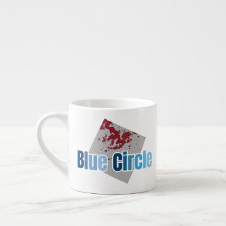 Grey Square with Red Stain and Blue Circle Text Espresso Cup