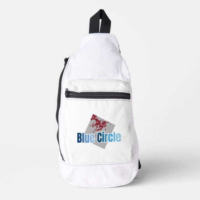 Grey Square with Red Stain and Blue Circle Text Sling Bag (Front)