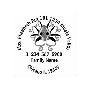 Grey Squid Home Address Contact Information Rubber Stamp