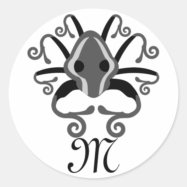 Grey Squid Monogram Classic Round Sticker (Front)