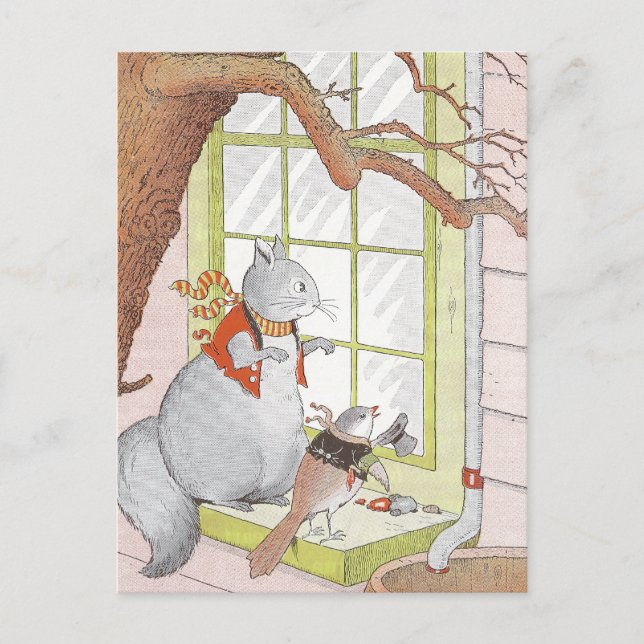 Grey Squirrel & Bird Looking in the Window Postcard (Front)