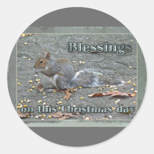 Grey Squirrel Christmas Blessings Series Classic Round Sticker