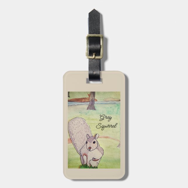 Grey Squirrel Luggage Tag (Front Vertical)