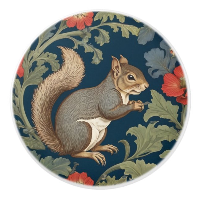 Grey Squirrel William Morris style Right Facing Ceramic Knob (Front)