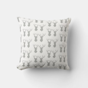 Grey stag head patterned cushion