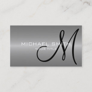 Grey Stainless Steel Metal Monogram Business Card
