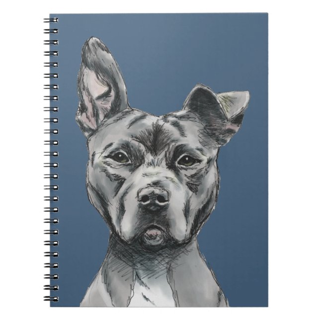 Grey Stalky Pit Bull Dog Drawing Spiral Notebook (Front)