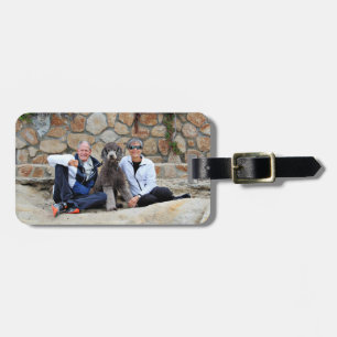 Grey Standard Poodle Dog enjoys Carmel Beach Luggage Tag