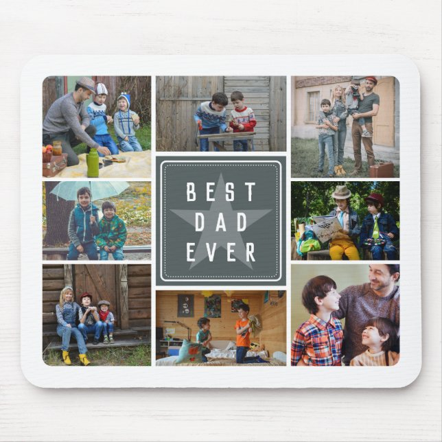 Grey Star Best Dad Ever Photo Collage Mouse Pad (Front)