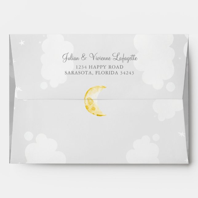 Grey & Star Print Interior Baby Shower Envelope (Back (Top Flap))