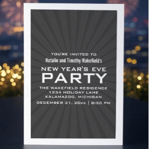 Grey Starburst Stripes New Year's Party Invite
