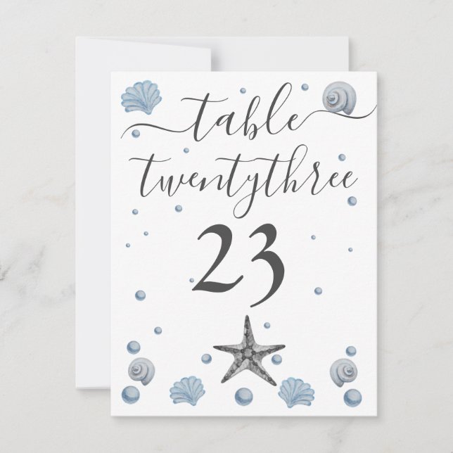 Grey Starfish Blue Shells Beach Wedding Thank You Card (Front)