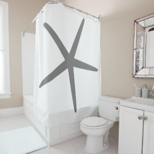 Grey Starfish Pattern White Custom Color Decor Shower Curtain