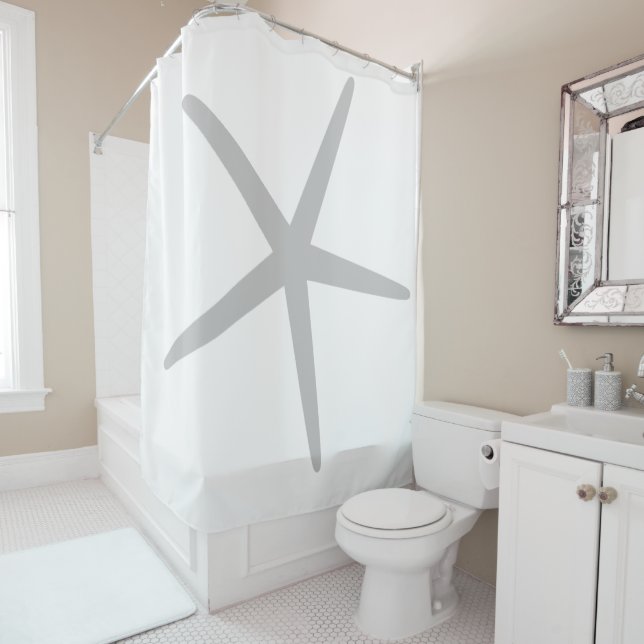 Grey Starfish Pattern White Elegant Custom Colour Shower Curtain (In Situ)