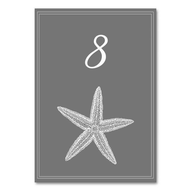 Grey Starfish Table Number Card (Front)