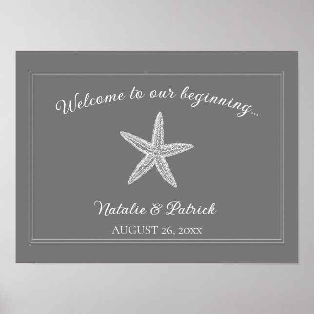 Grey Starfish Wedding Welcome Poster (Front)