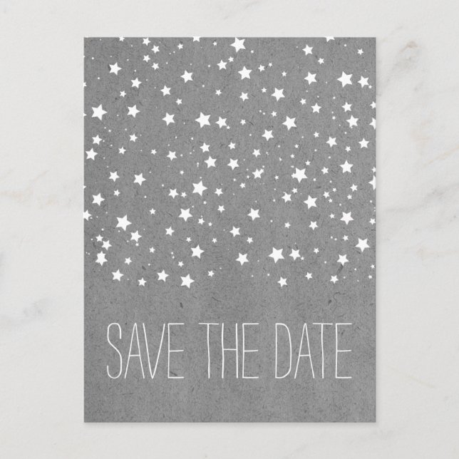 Grey Starry Night Save the Date Postcard (Front)