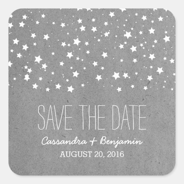 Grey Starry Night Save the Date Stickers (Front)