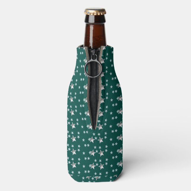 Grey Stars And Green Background Bottle Cooler (Bottle Back)