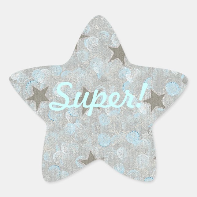 Grey Stars Blue Silver Bubbles Super Stickers (Front)