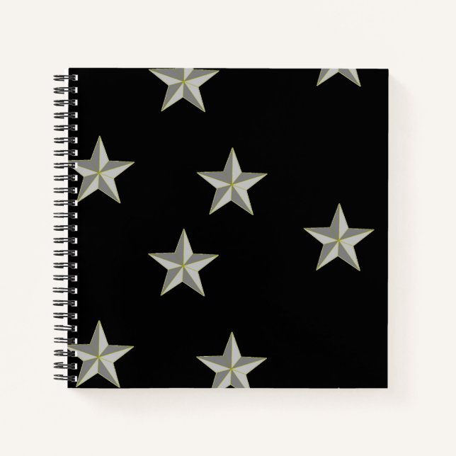 Grey stars pattern on black notebook (Front)