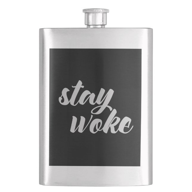 Grey Stay Woke Hip Flask (Front)