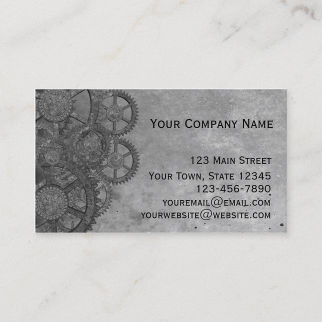 Grey Steampunk Grunge Business Card (Front)