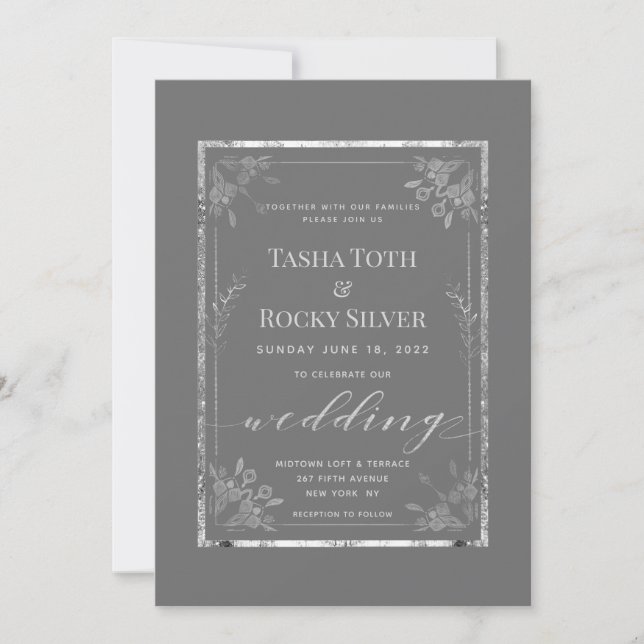 Grey Sterling Wedding Invitation (Front)