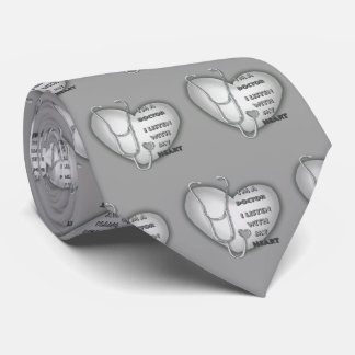 Grey Stethoscope Heart Doctor Tie