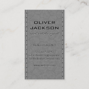 Grey Stitched Leather Realtor Business Card