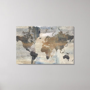 Grey Stone Map Of The World Canvas Print