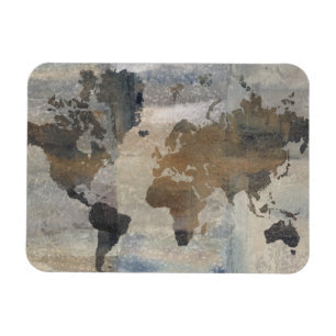 Grey Stone Map Of The World Magnet