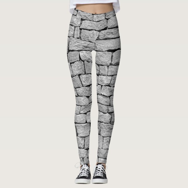 Grey stone wall, abstract background. leggings (Front)
