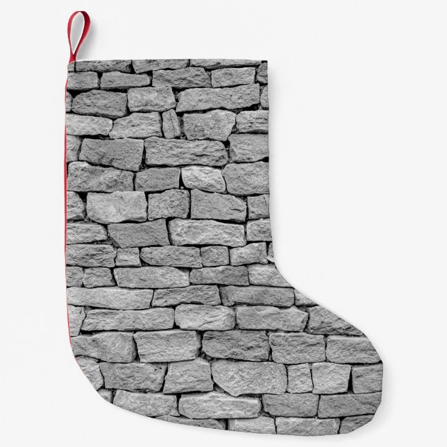 Grey stone wall, abstract background. small christmas stocking (Front)