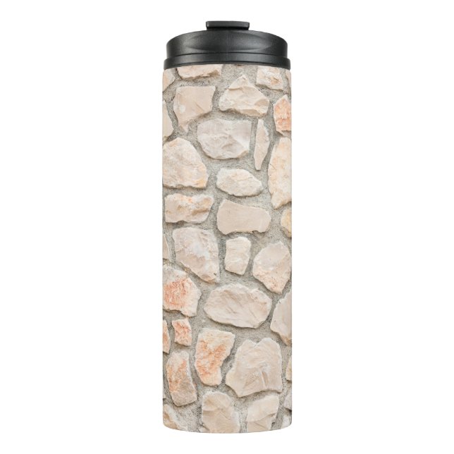 Grey stone wall background. stone, texture, wall,  thermal tumbler (Front)