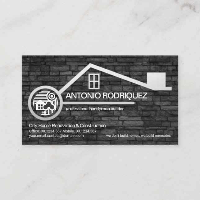 Grey Stone Wall Faux Silver Home Border Masonry Business Card (Front)