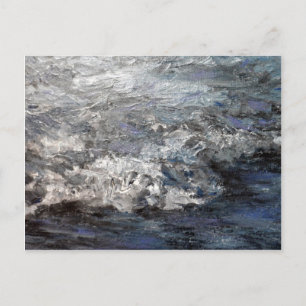 Grey Stormy Beach Painting Ocean Waves Postcard