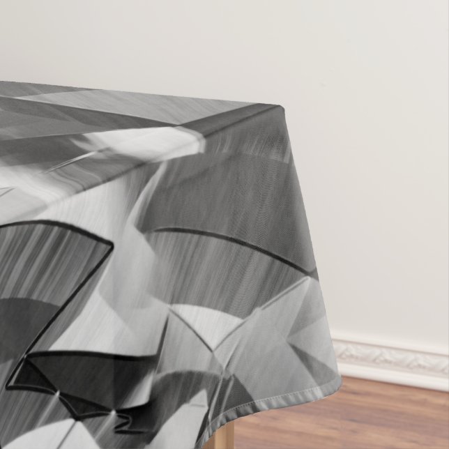 Grey streaks on some black, drizzled image tablecloth (In Situ)