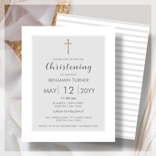 Grey Stripe | Christening Budget Invitation (Creator Uploaded)