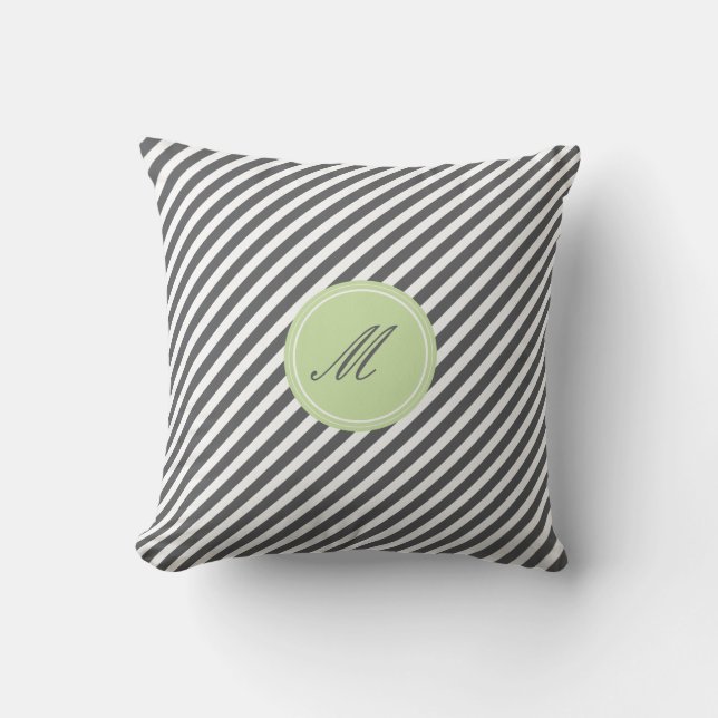 Grey Stripe Monogram Throw Pillow (Front)