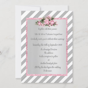 Grey Stripe pink flower invitation wedding new