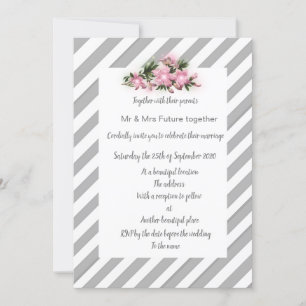 Grey Stripe pink flower invitation wedding new